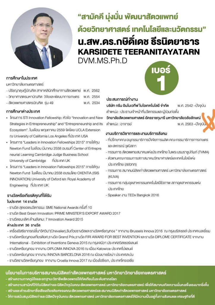 Association President of KUVA: Dr. Karsidete Teeranitayatarn
