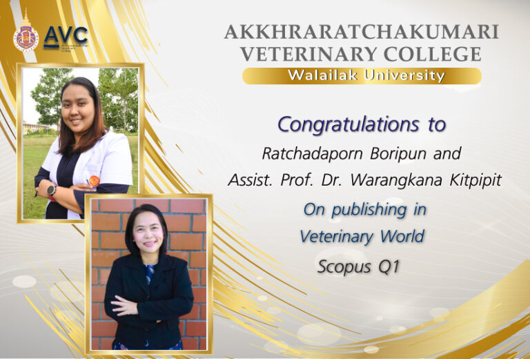 Congratulations on publication in Veterinary World (Q1) by Ratchadaporn Boripun and Assist. Prof. Dr. Warangkana Kitpipit