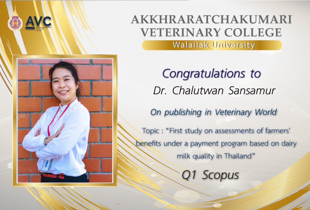 Congratulations on publication in Veterinary World (Q1) by Doctor Chalutwan Sansamur