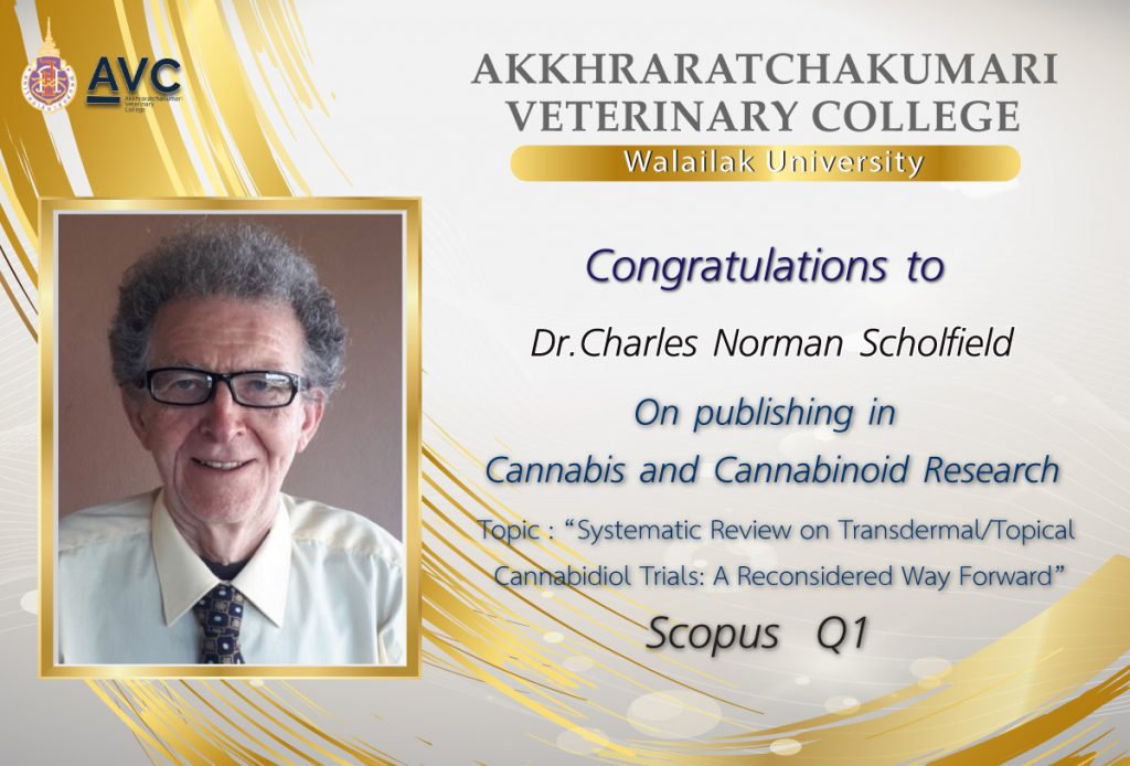 Congratulations on publication in Cannabis and Cannabinoid Research (Q1) by Dr. Charles Norman Scholfield