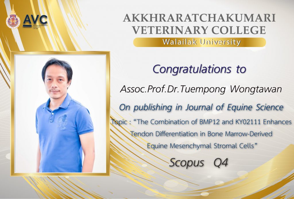 Congratulations on publication in Journal of Equine Science (Q4) by Associate Professor Doctor Tuempong Wongtawan