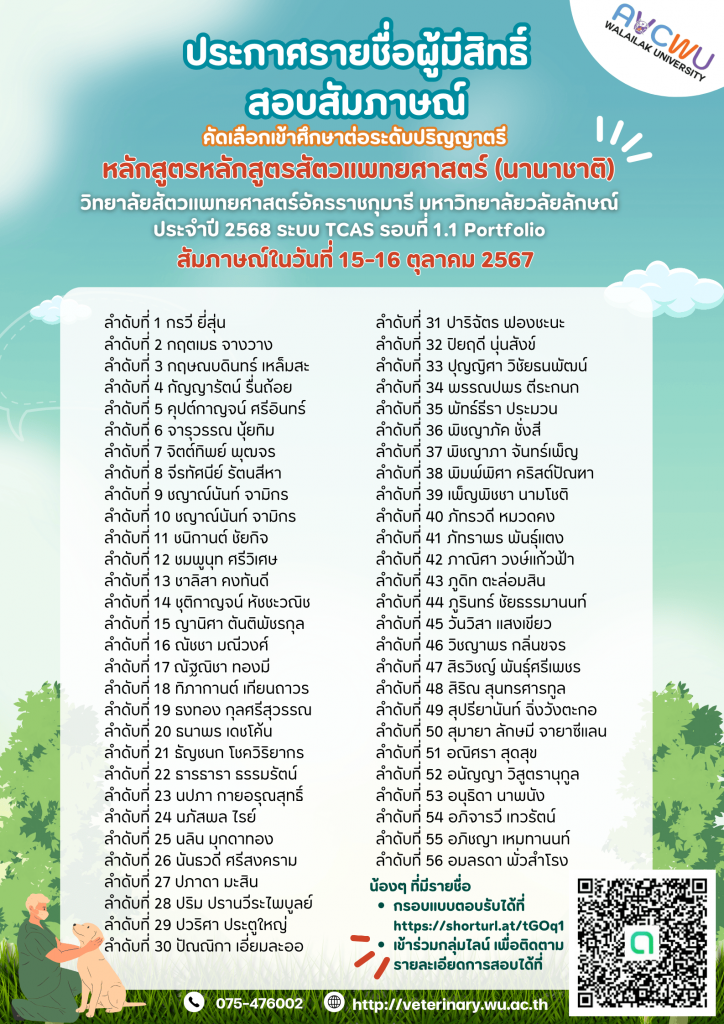 ประกาศรายชื่อผู้มีสิทธิ์สอบสัมภาษณ์