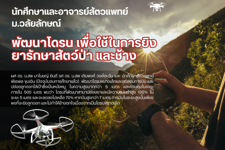 นักศึกษาและอาจารย์ จากสัตวแพทย์ ม วลัยลักษณ์ พัฒนาโดรน เพื่อใช้ในการยิงยารักษาสัตว์ป่า และช้าง