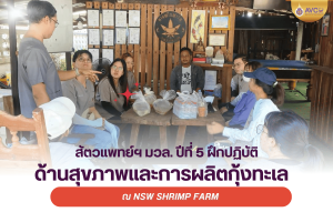 นักศึกษาสัตวแพทย์ชั้นปีที่ 5 ฝึกปฏิบัติด้านสุขภาพและการผลิตกุ้งทะเล ณ NSW Shrimp Farm